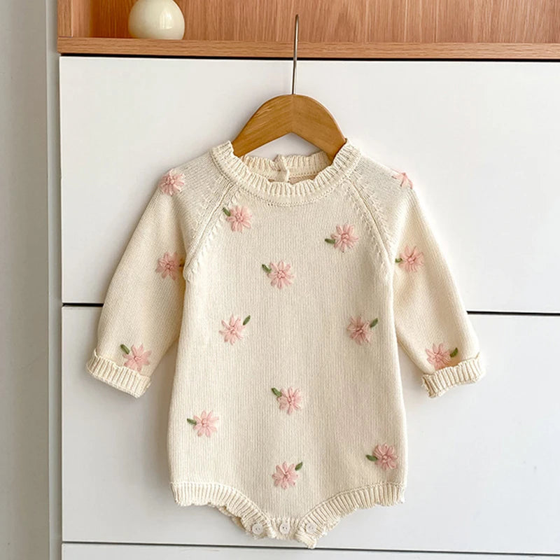In Full Bloom Floral Embroidered Knit Romper