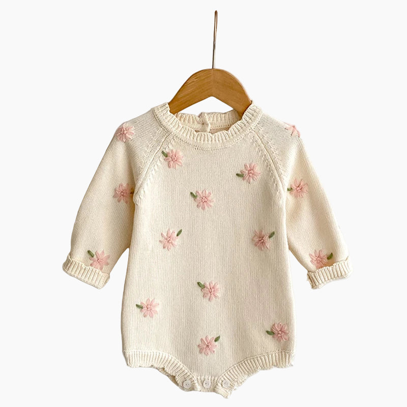 In Full Bloom Floral Embroidered Knit Romper