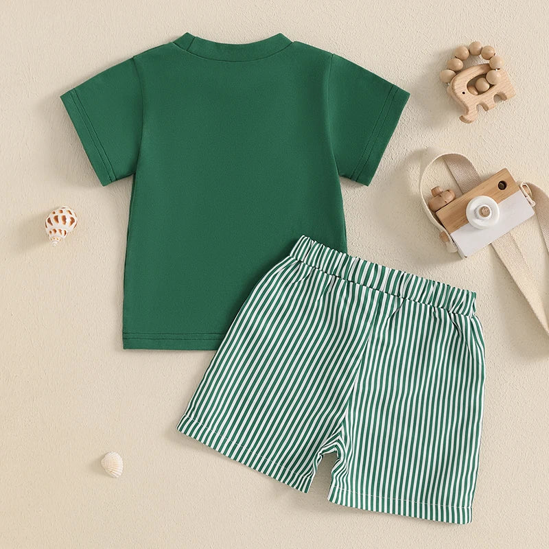 Embroidered T-Shirt & Striped Shorts Set