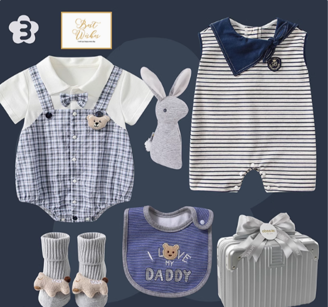 Blue Plaid Baby Boy Gentleman Gift Set