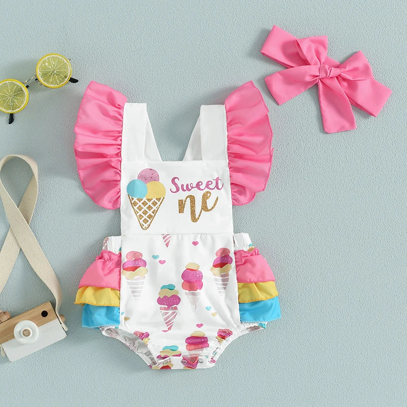 Sweet Ice Cream Baby Girl Romper