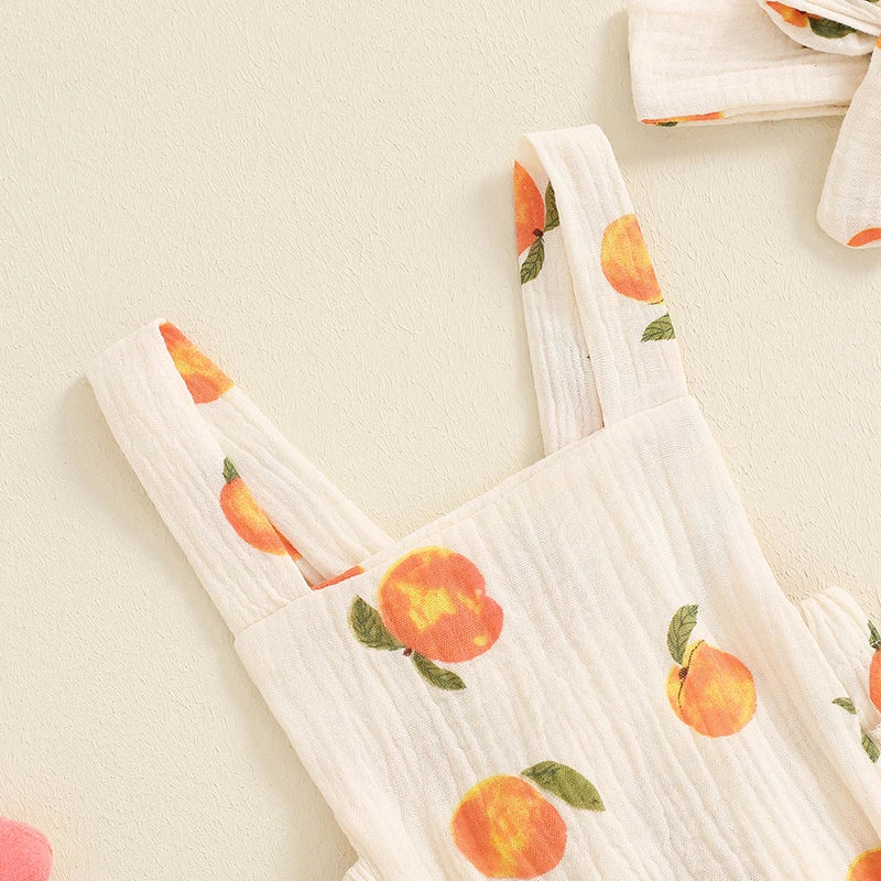 Peach Print Baby Girl Summer Romper