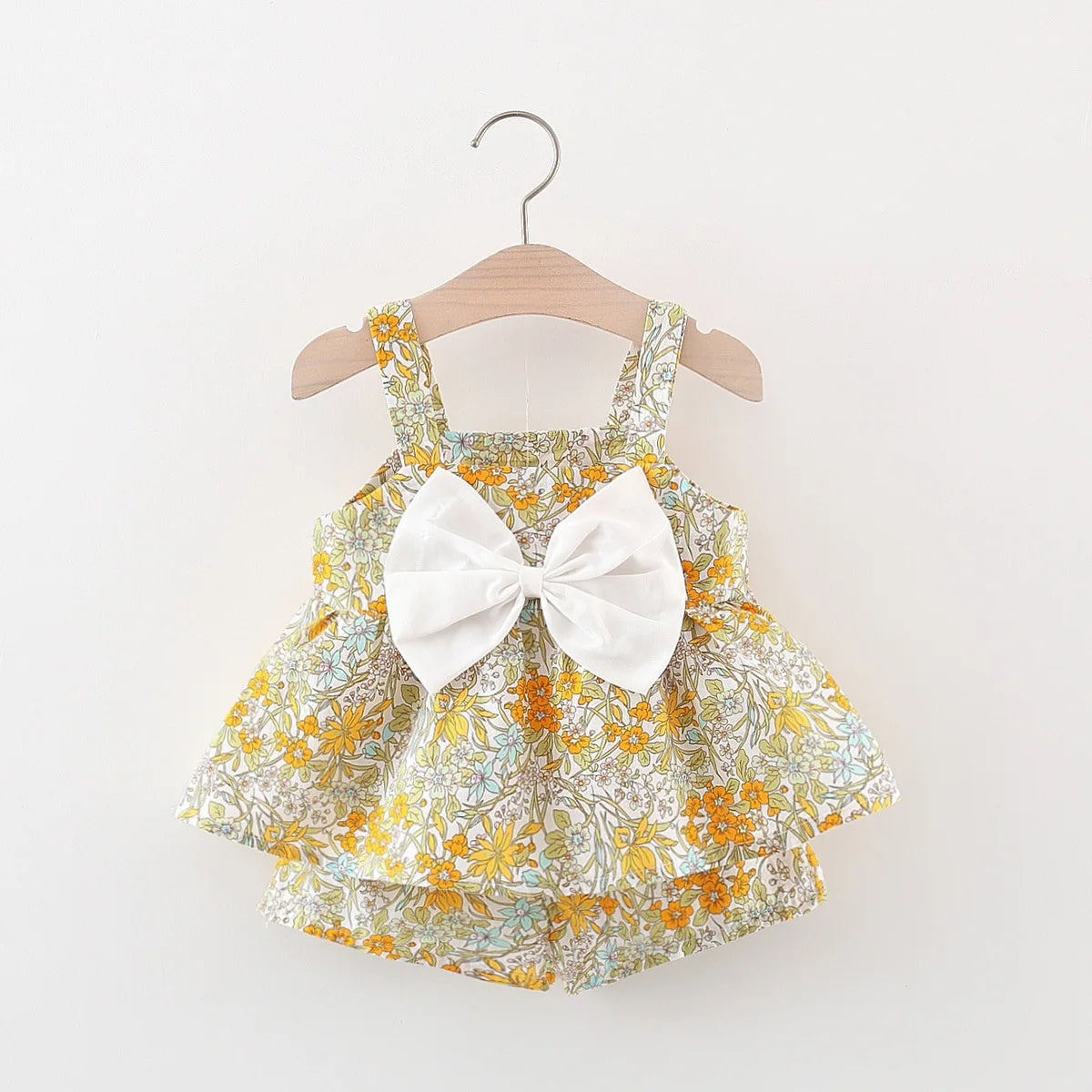 Fashion Floral Print & Bow Romper Set for Baby Girls