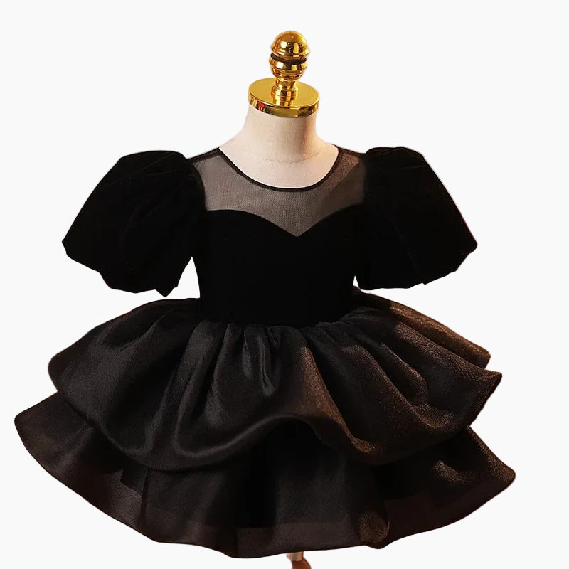 Girl's Black Velvet & Tulle Party Dress