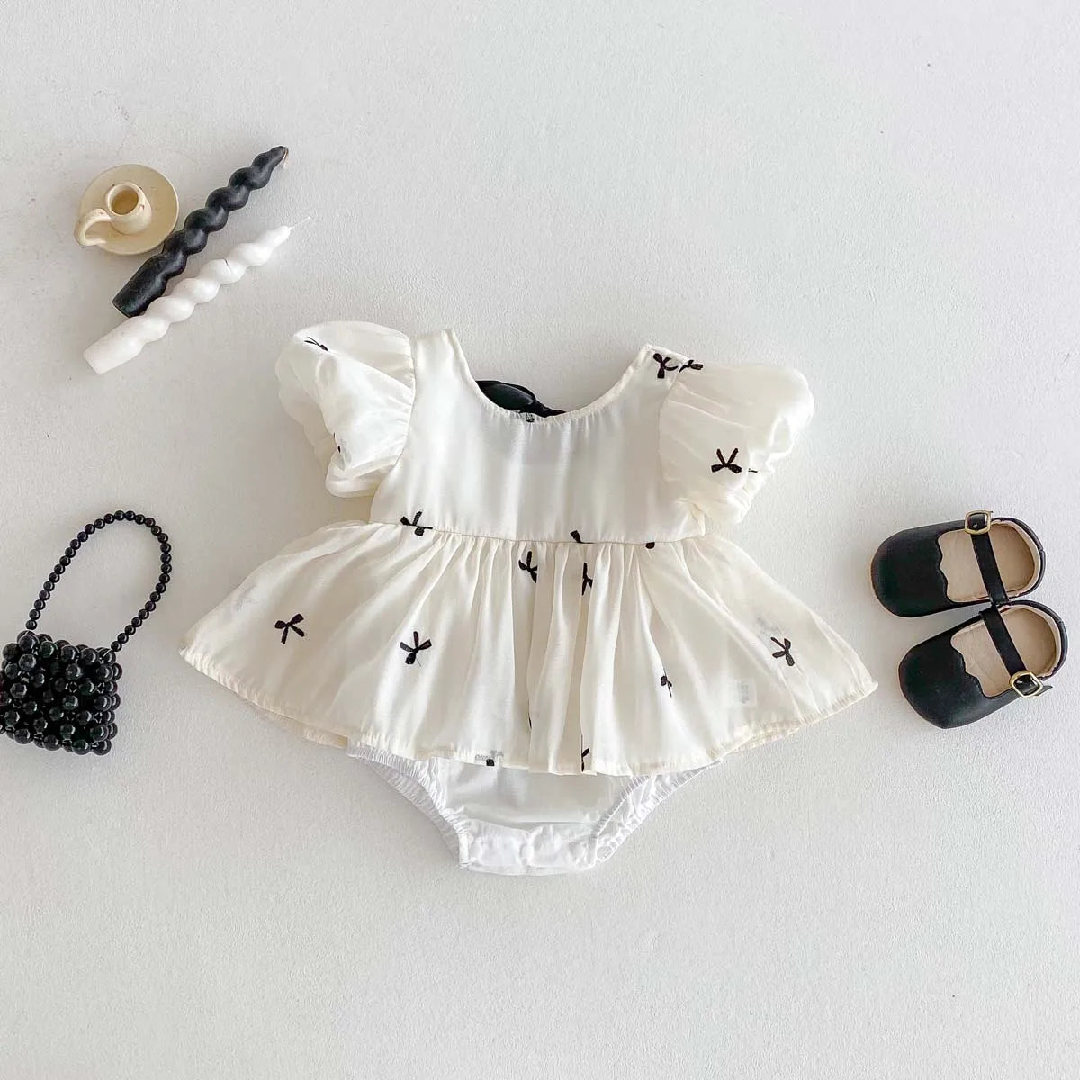 Baby Girl Bubble Sleeve Bow Romper