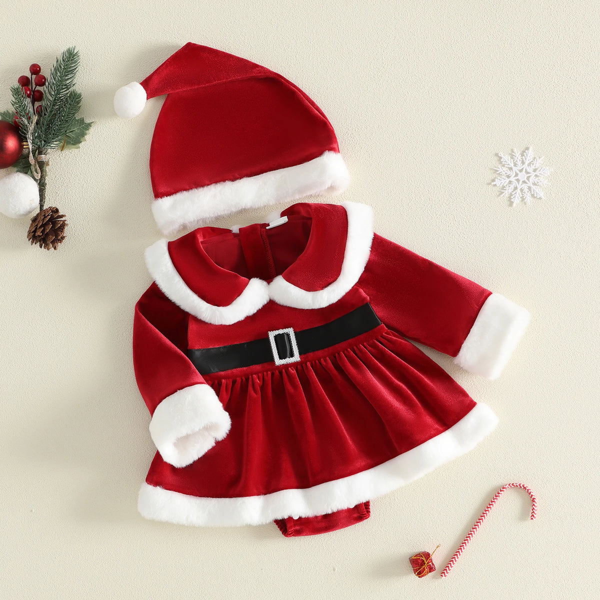Baby Girl Christmas Romper & Santa Hat Set