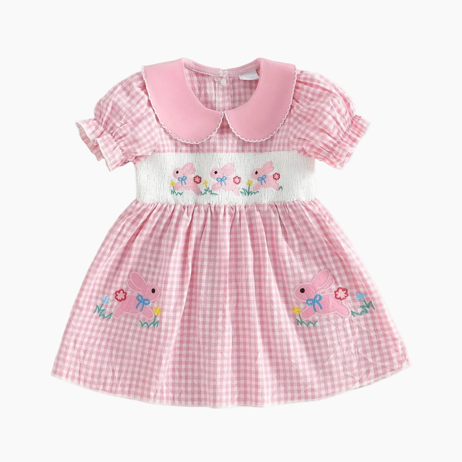 easter dresses girls Toddler Girl's Plaid & Bunny Embroidery Dress, Pink / 3-4T Robins egg blue cotton Denim Diva Maternity Size:XL Embellished Strapless Sequin Straight,