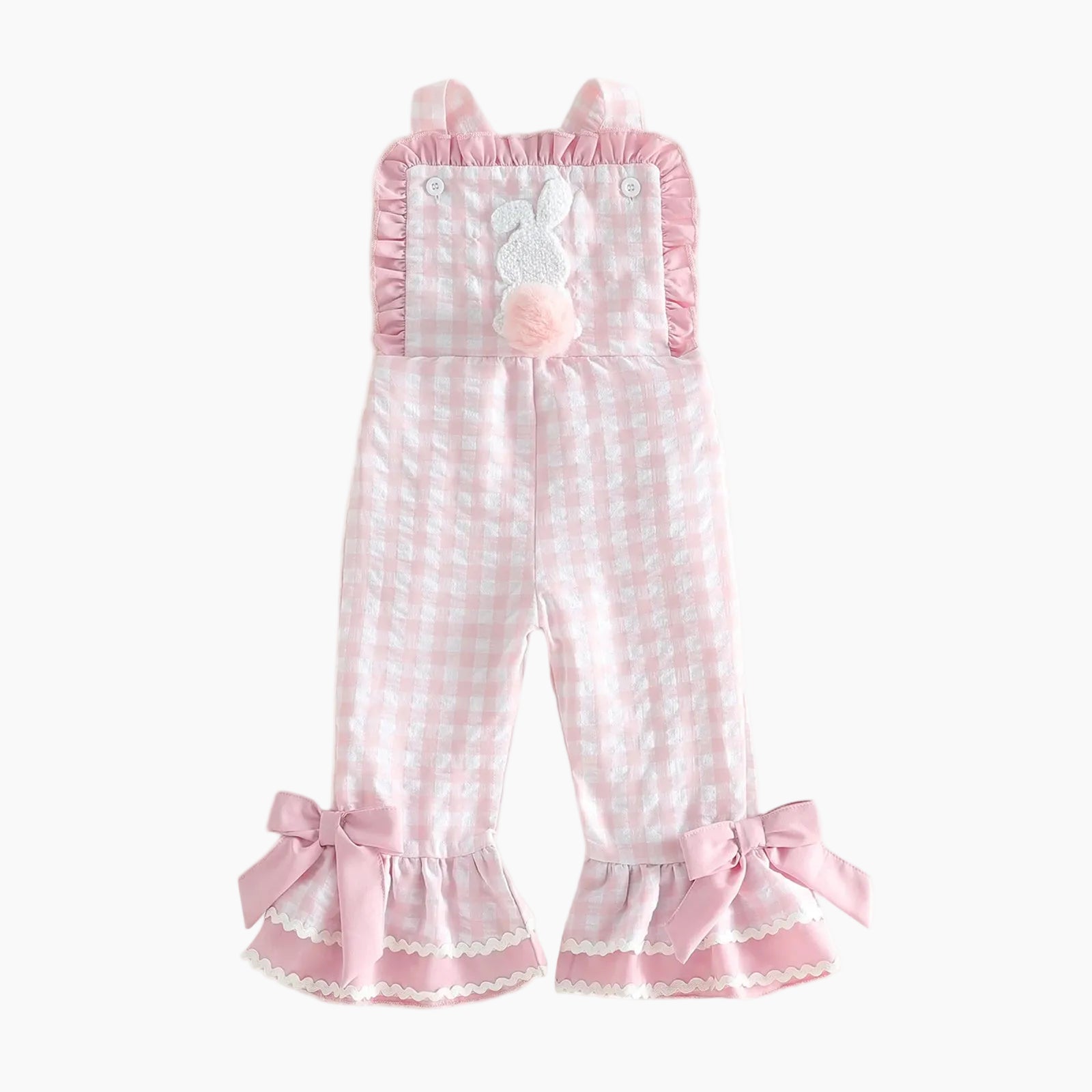 Toddler Girl Bunny Ruffle Bell-Bottom Plaid Romper Jumpsuit