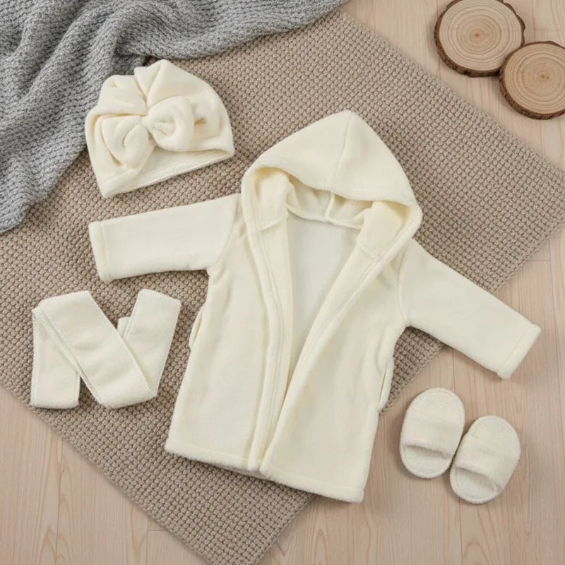 Newborn Bathrobe Photo Shoot Set with Headwrap and Slippers