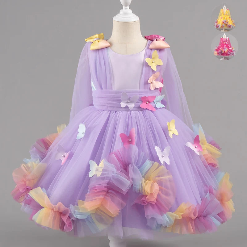 Girls Butterfly Princess Tulle Party Dress