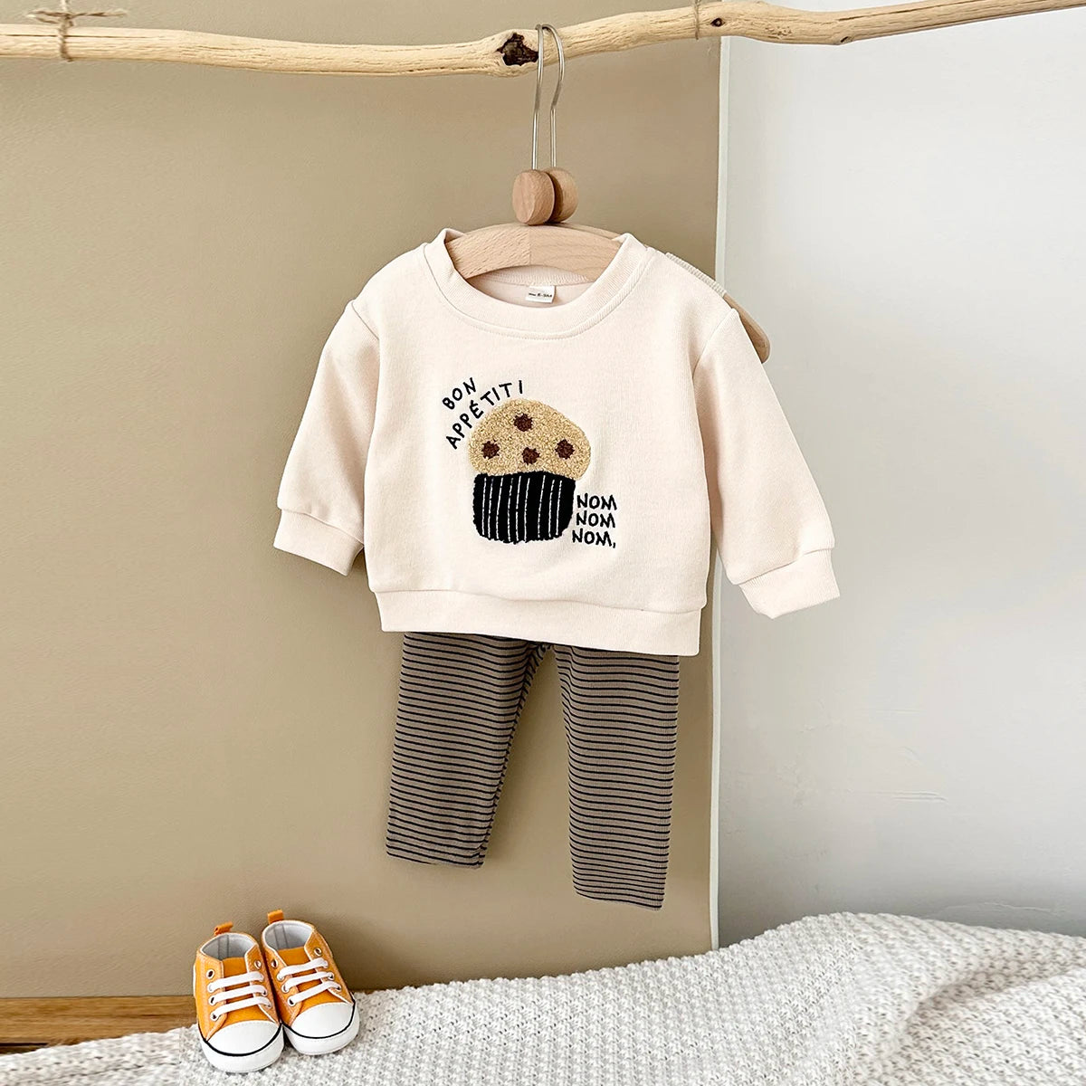 Popcorn Sweatshirt and Striped Pants Set