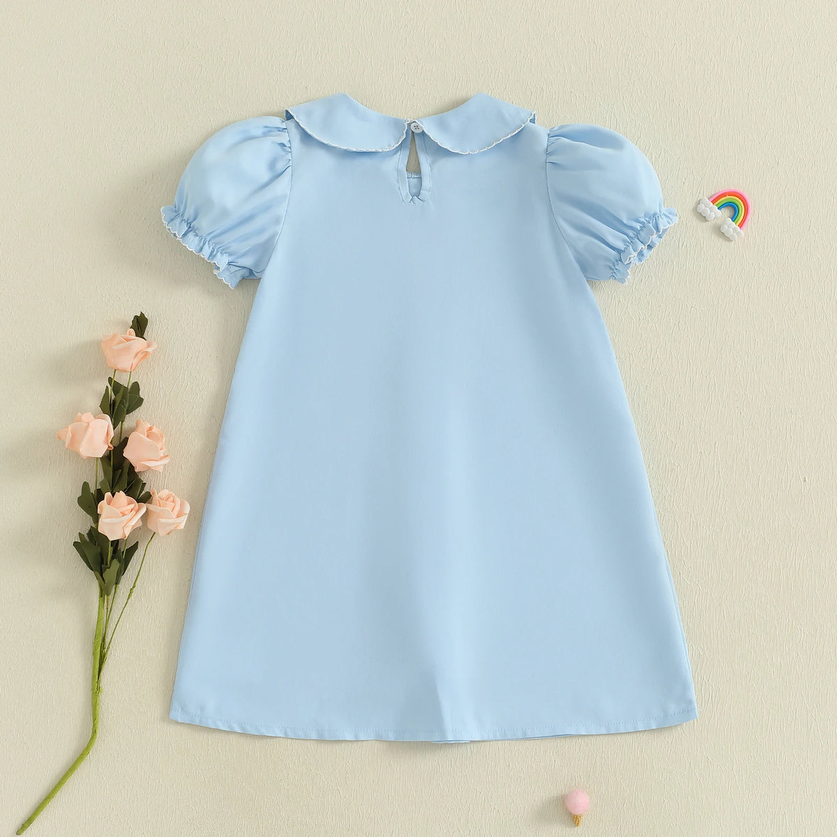 Back-to-School Apple Embroidered Blue Dress