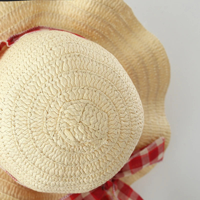 Red Plaid Summer Dress & Hat Set