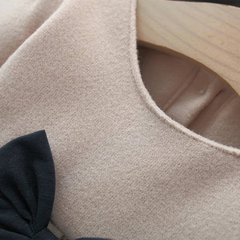 Baby Girl Bow-Trim Woolen Coat Warm Outerwear Fall Winter