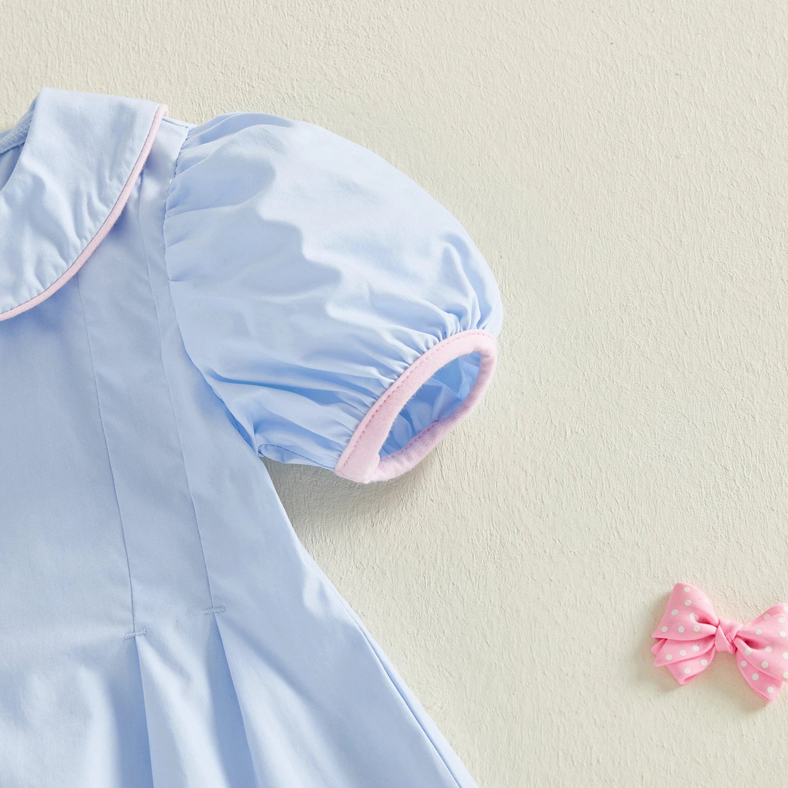 Toddler Girl Embroidery Bunny Doll Collar Short Sleeve A-Line Princess Dress