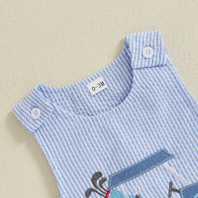 Golf Cart Appliqué Striped Romper