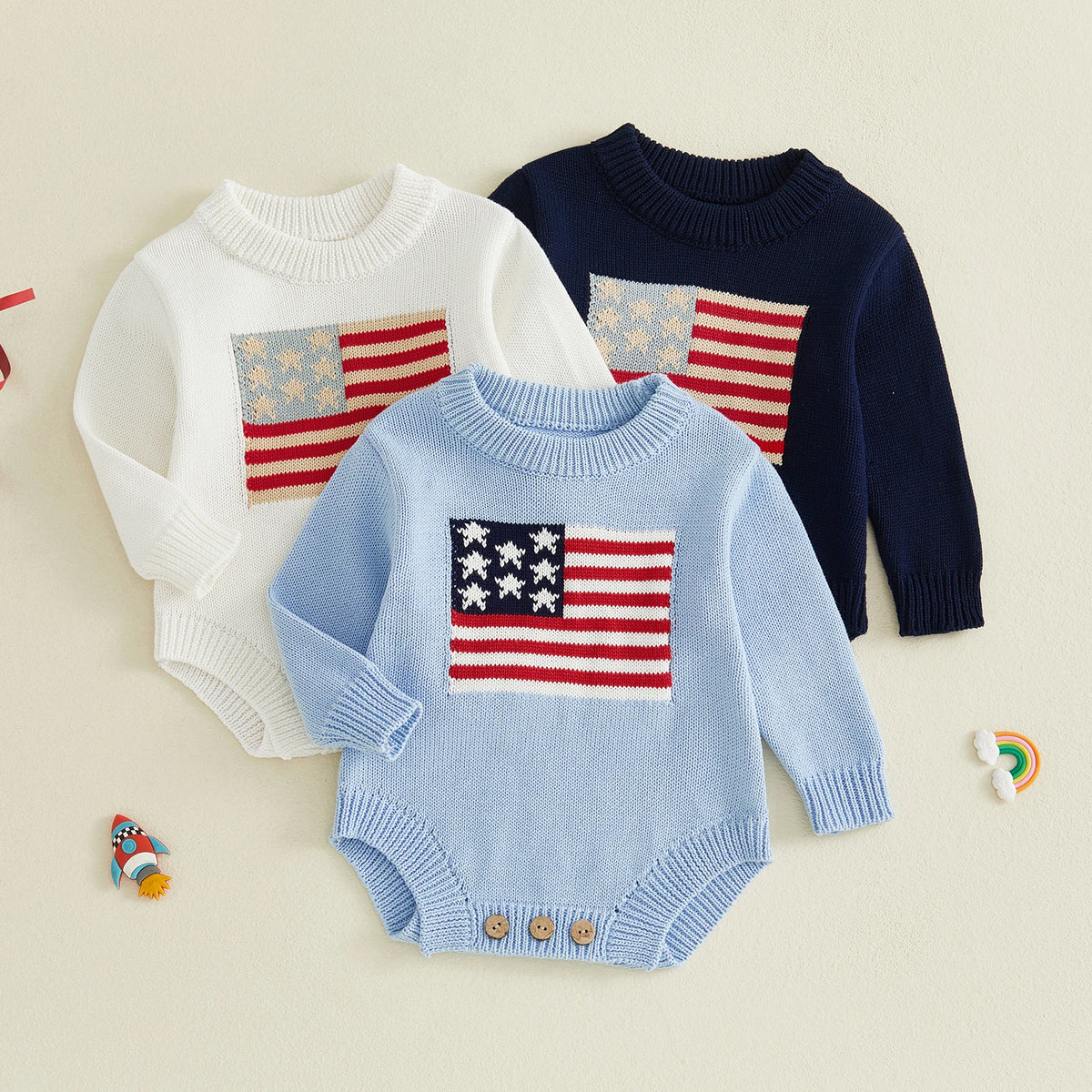 Baby 4th of July Flag Pattern Knit Sweater Bodysuit