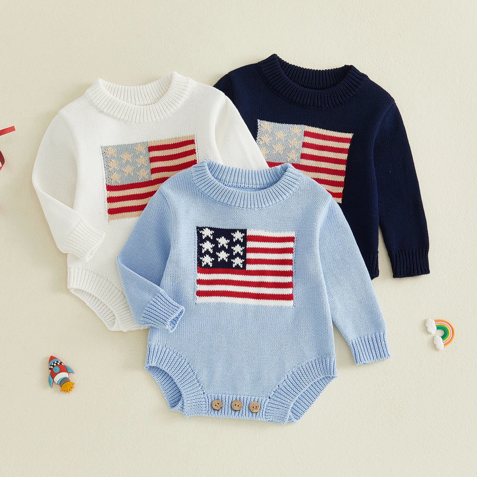 Baby 4th of July Flag Pattern Knit Sweater Bodysuit