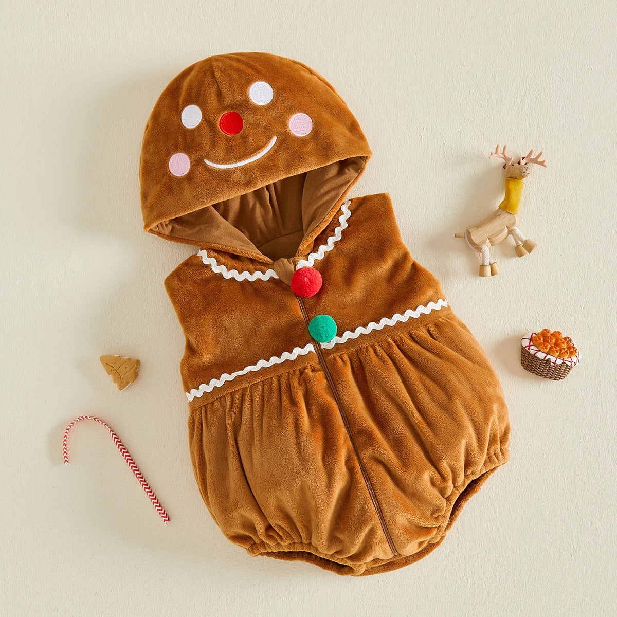 Baby Christmas Hooded Romper Costume – Gingerbread, Tree, Santa & Snowman