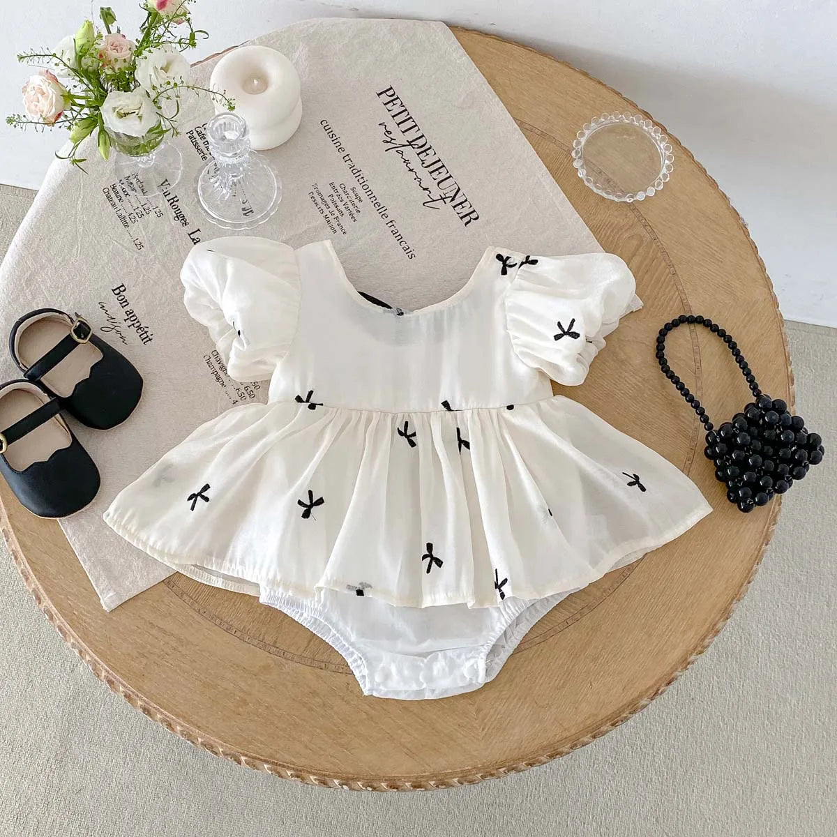 Baby Girl Bubble Sleeve Bow Romper