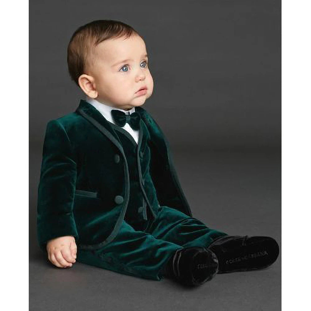 Boys Emerald Green Velvet 3-Piece Tuxedo Suit
