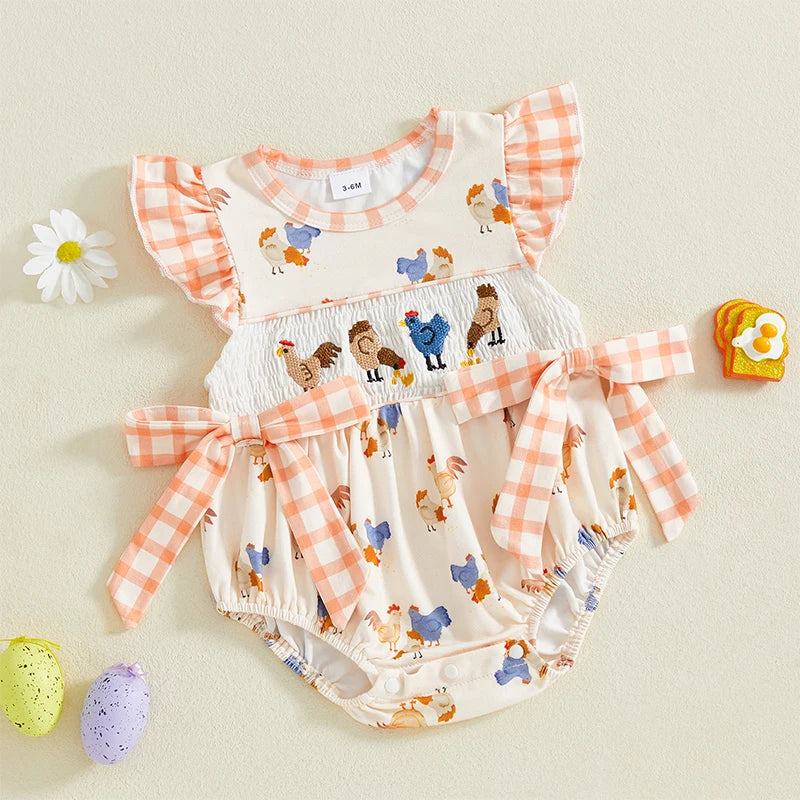 Plaid & Chick Print Ruffle Romper