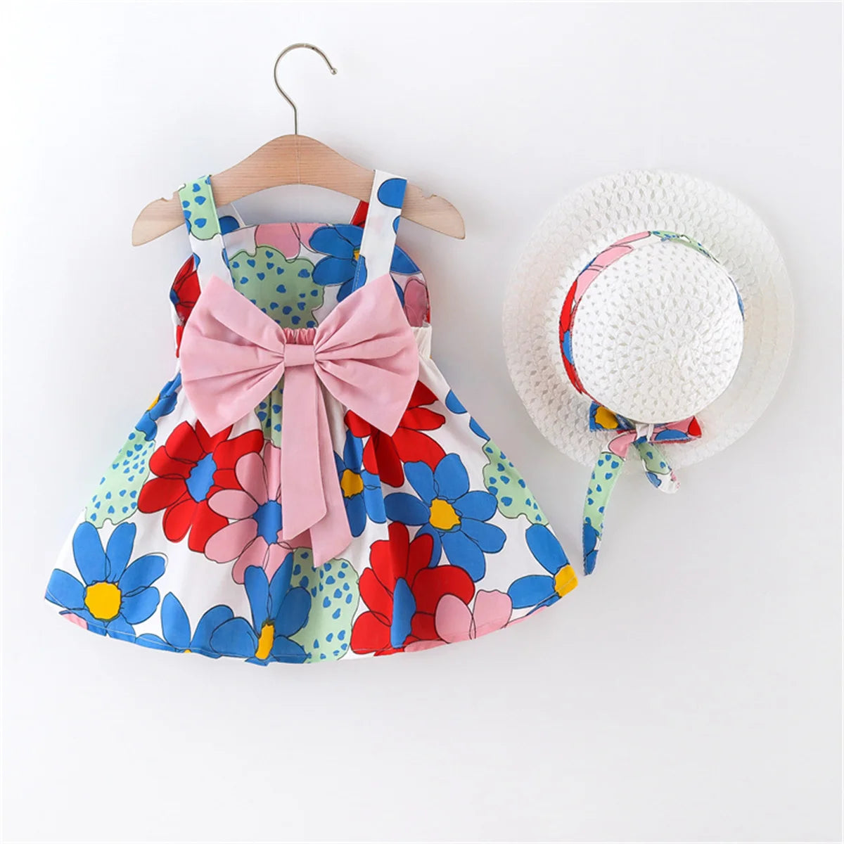 2-Piece Floral Bow Dress &amp; Hat Set for Girls