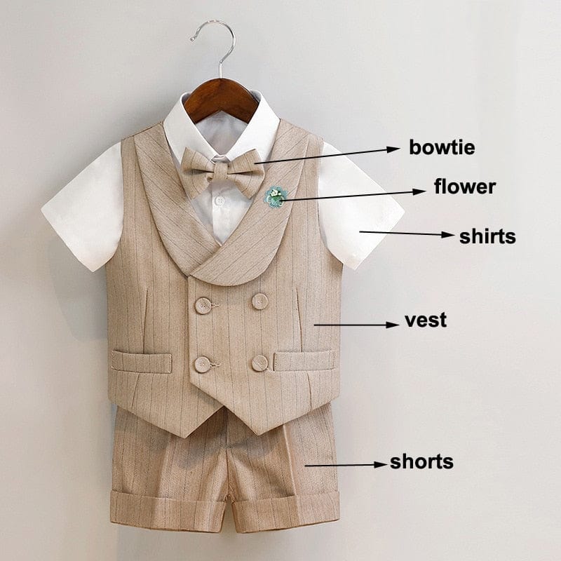 Shorts Set / 80 Khaki Striped Suit Set Boy's Suspenders