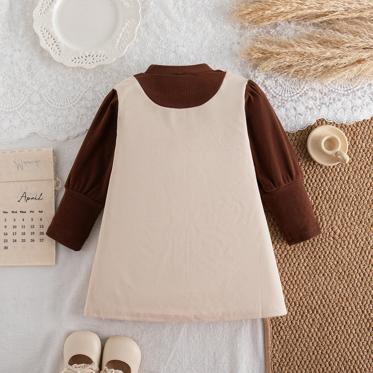 Baby Girl Colorblock Bow Knit Long Sleeve Dress 9M–3 Years