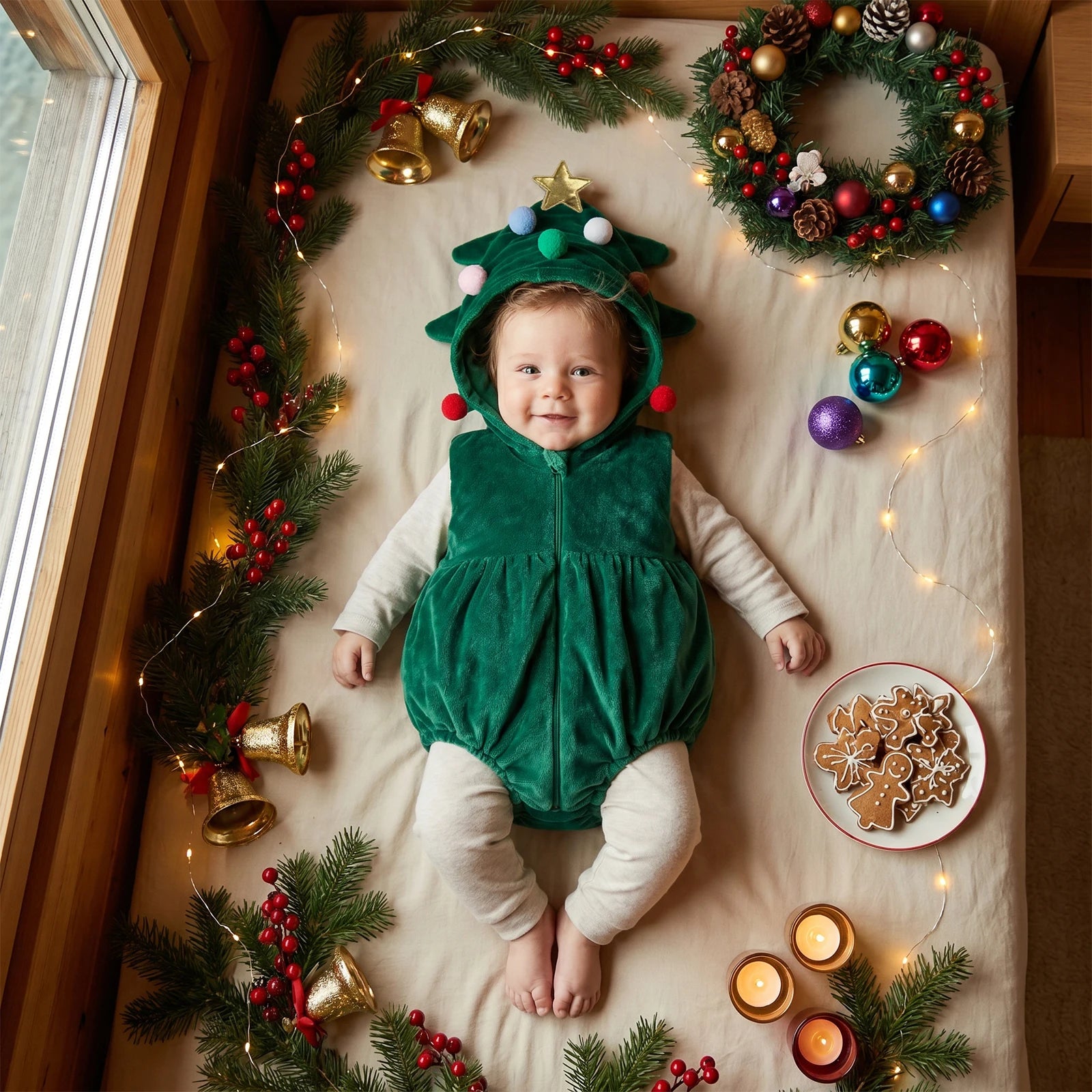 Baby Christmas Hooded Romper Costume – Gingerbread, Tree, Santa & Snowman