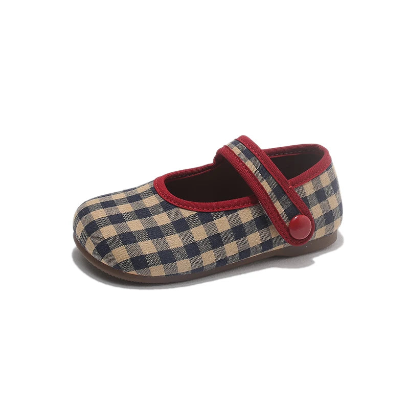 Toddler Girls Vintage Gingham Plaid Mary Jane Flats