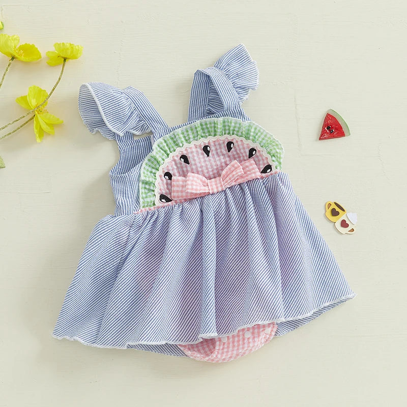 Watermelon Themed Romper Dress for Baby Girls