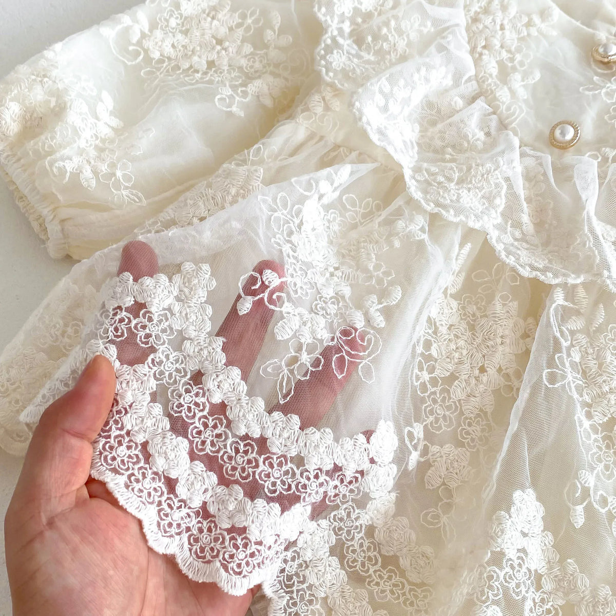 Baby Girl Vintage Lace Princess Romper Dress with Ruffled Collar