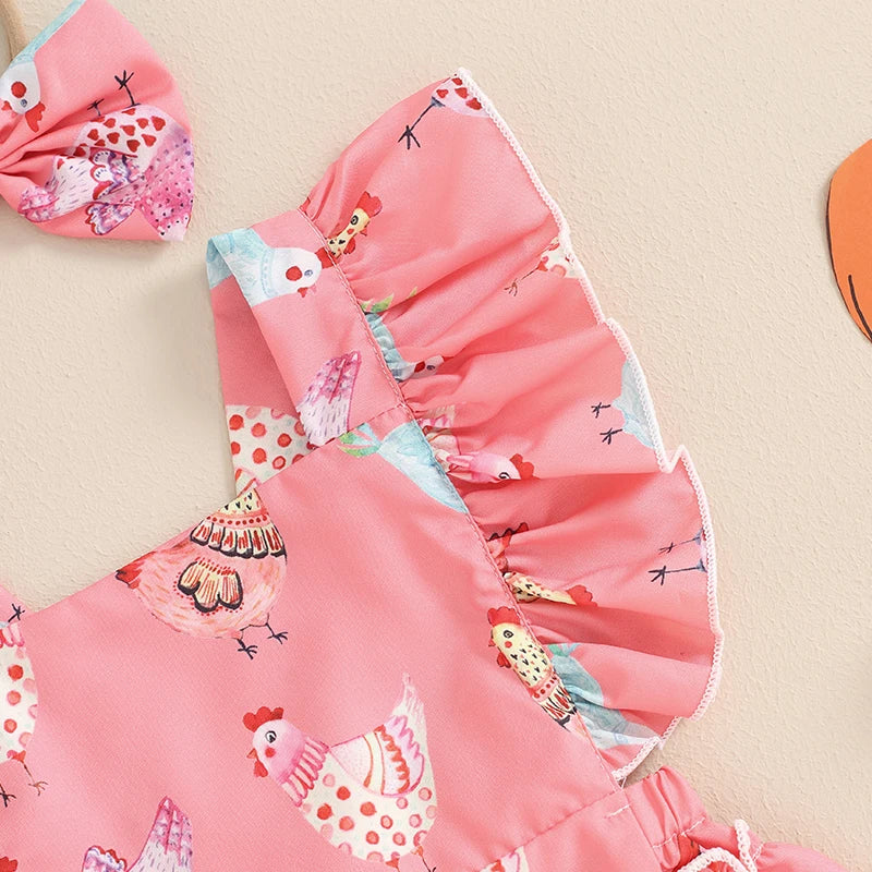 Baby Girl Chicken Print Romper