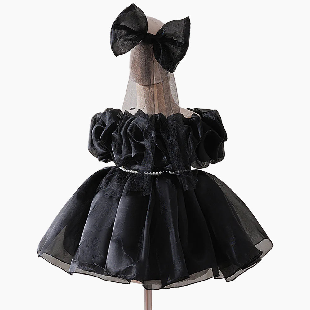 Girl's Black Couture Party Dress with Rosettes