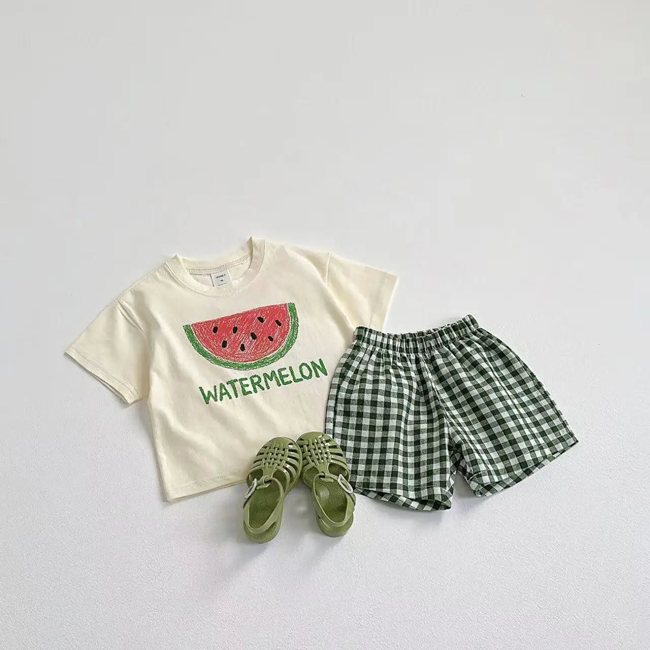 Fruit T-shirt & Plaid Shorts Set