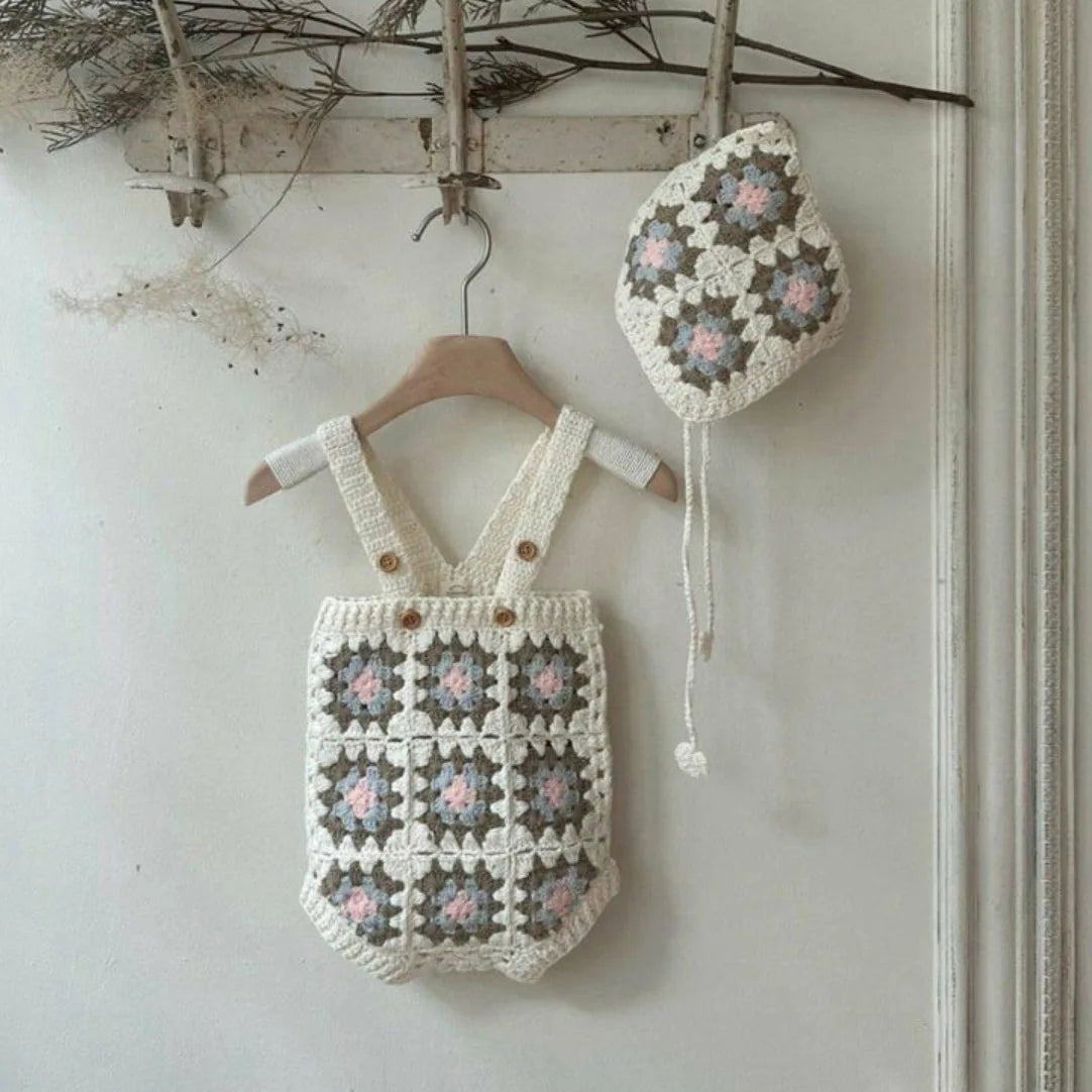 Baby Girl Crochet Knit Sleeveless Bodysuit & Hat Photography Prop