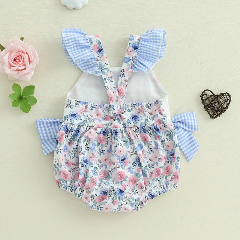 Floral Print & Embroidery Fly Sleeve Romper