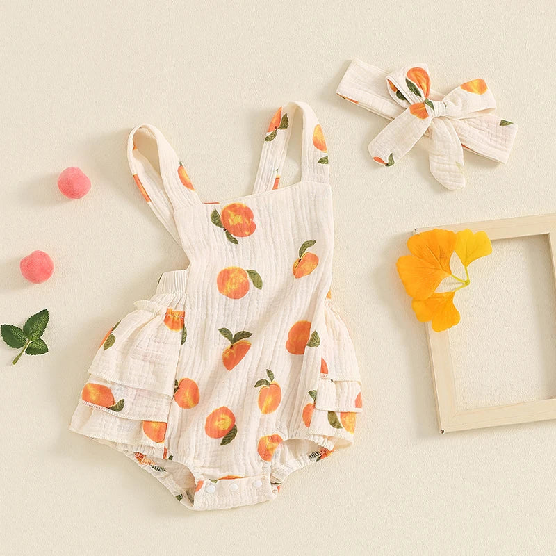 Peach Print Baby Girl Summer Romper