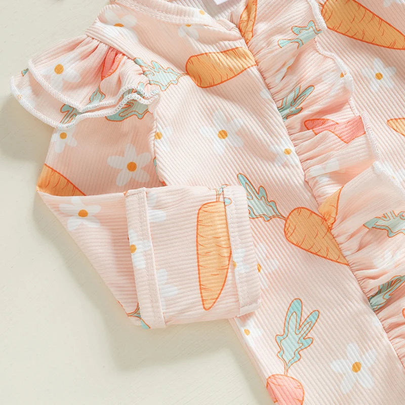 Carrot Print Ruffle Romper & Headband Set