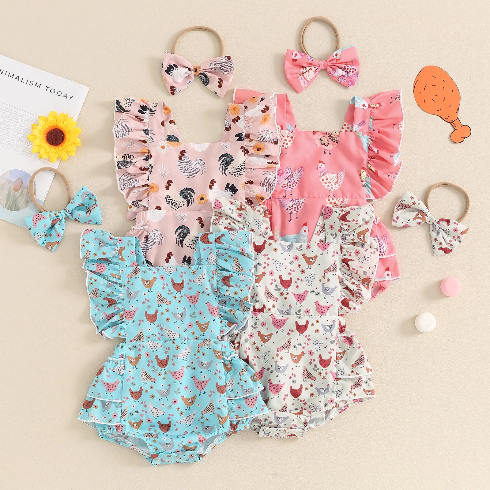 Baby Girl Chicken Print Romper