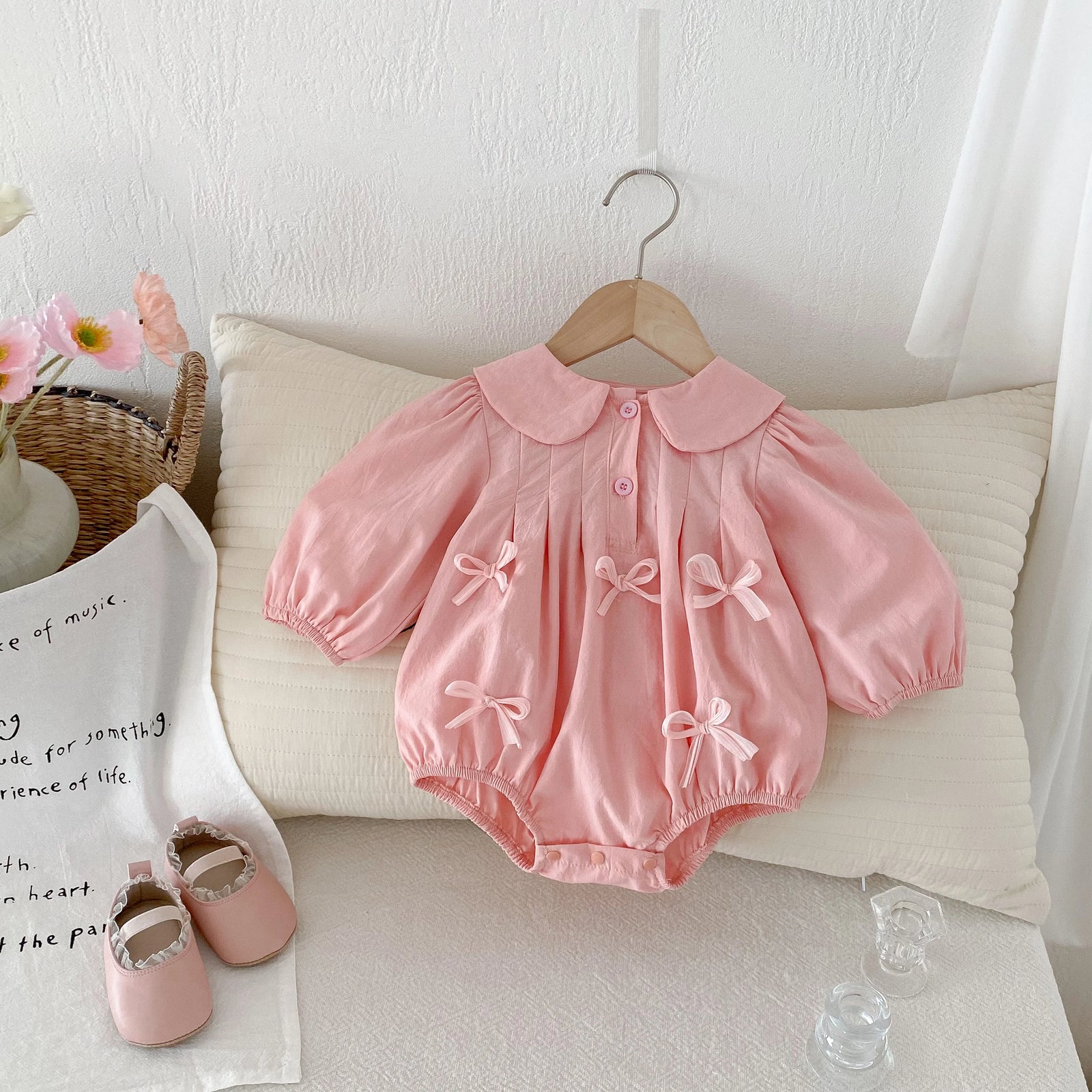Baby Girl Long Sleeve Cotton Princess Romper with Bow