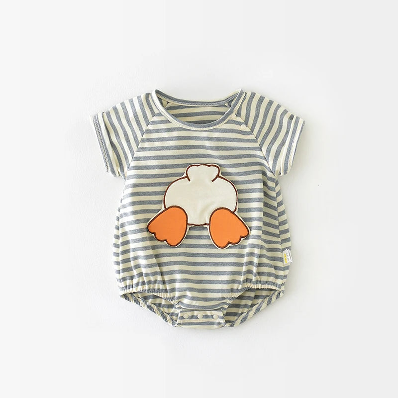 Cute Cartoon Duckling Striped Bodysuit