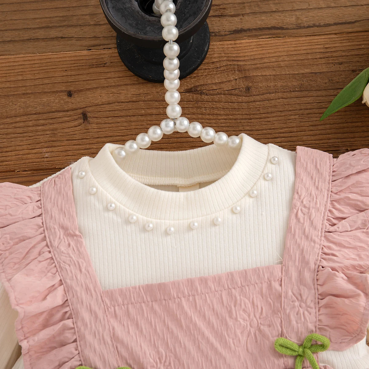 Girl Flower Print Bow Knit Dress - Soft & Long Sleeved