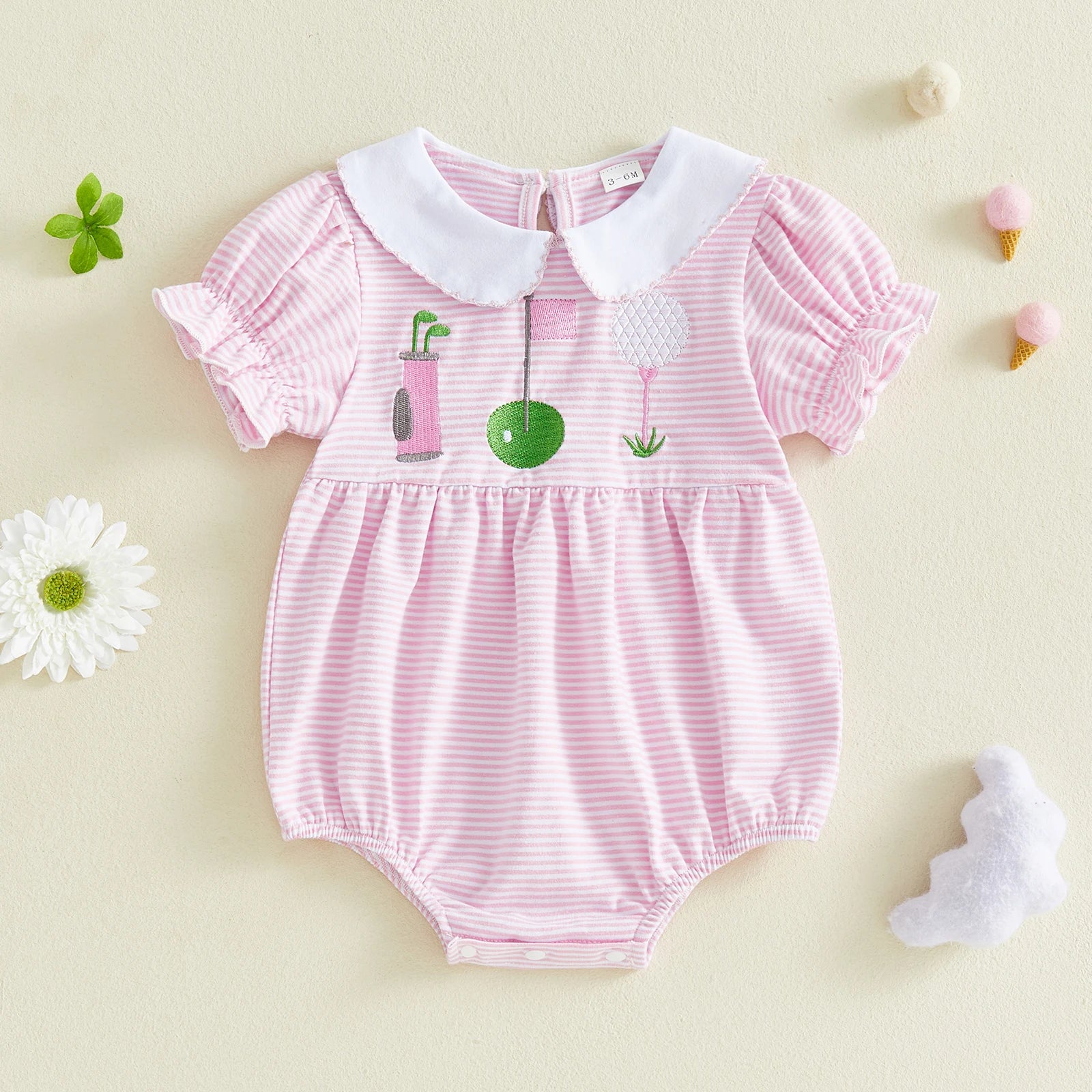 Baby Girl Golf Embroidery Striped Romper