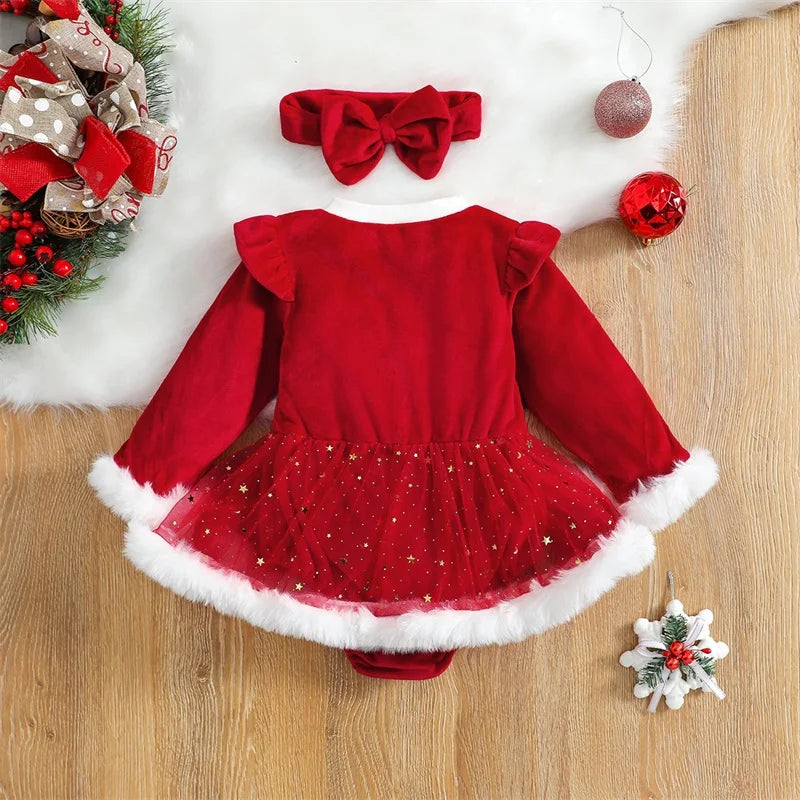 Baby Girls' Christmas Long Sleeve Romper Outfit