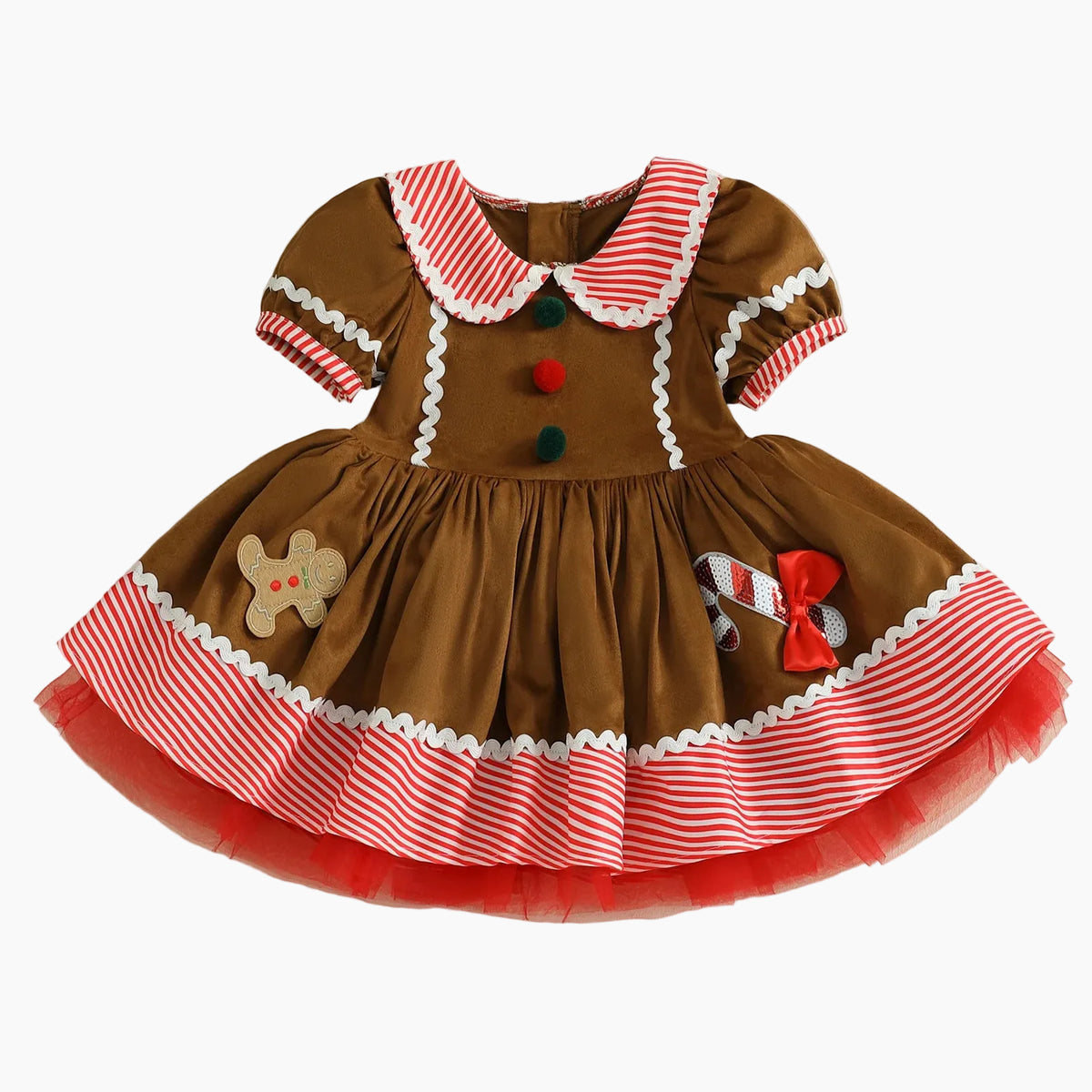 Toddler Girl's Christmas Gingerbread Man Collar Dress