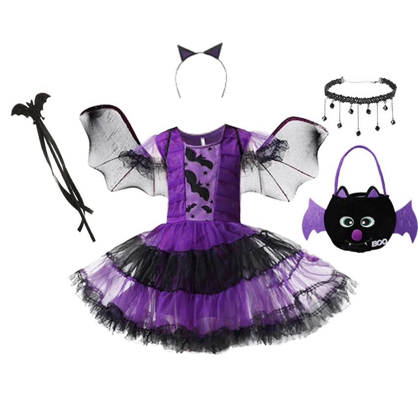 Girl's Purple Bat Costume with Wings and Headband