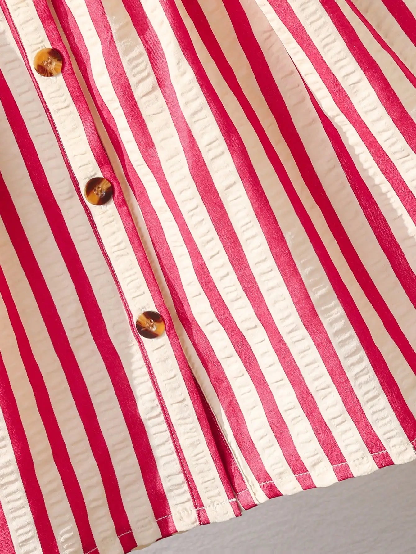 Retro Red & White Striped Dress with Embroidered Collar