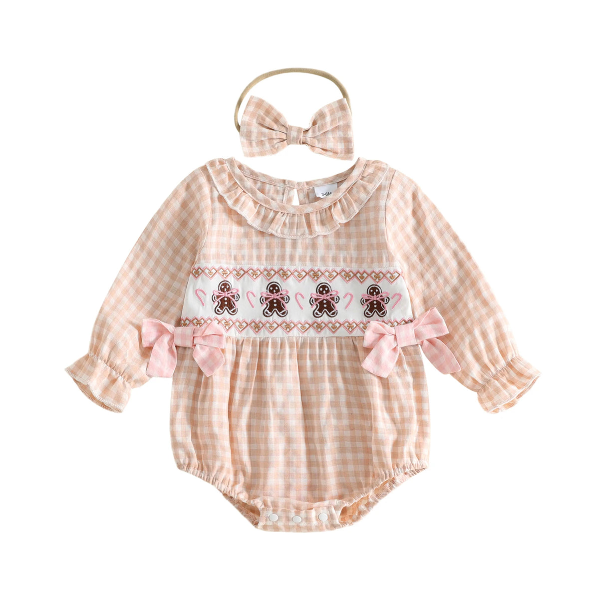 Baby Girl Christmas Gingham Romper & Bow Headband Set